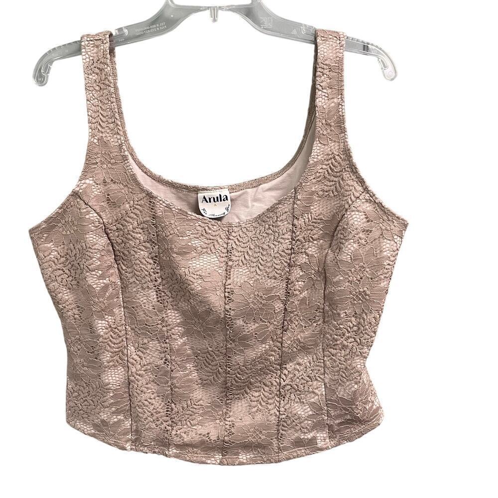 Arula Womens Lace Cropped Tank Blouse Fairy Peasant Boho Cottagecore 14/16